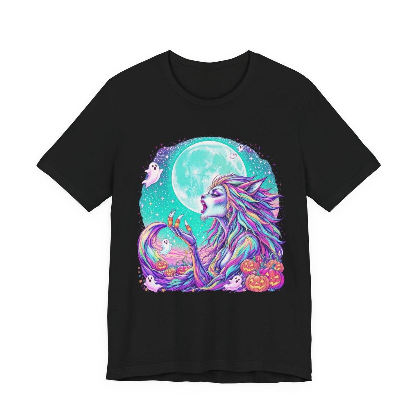 Mystical Moonlight Wolf Tee, Halloween Shirt, Graphic T-Shirt, Unisex Casual Wear, Spooky Season Apparel, Gift for Animal Lovers