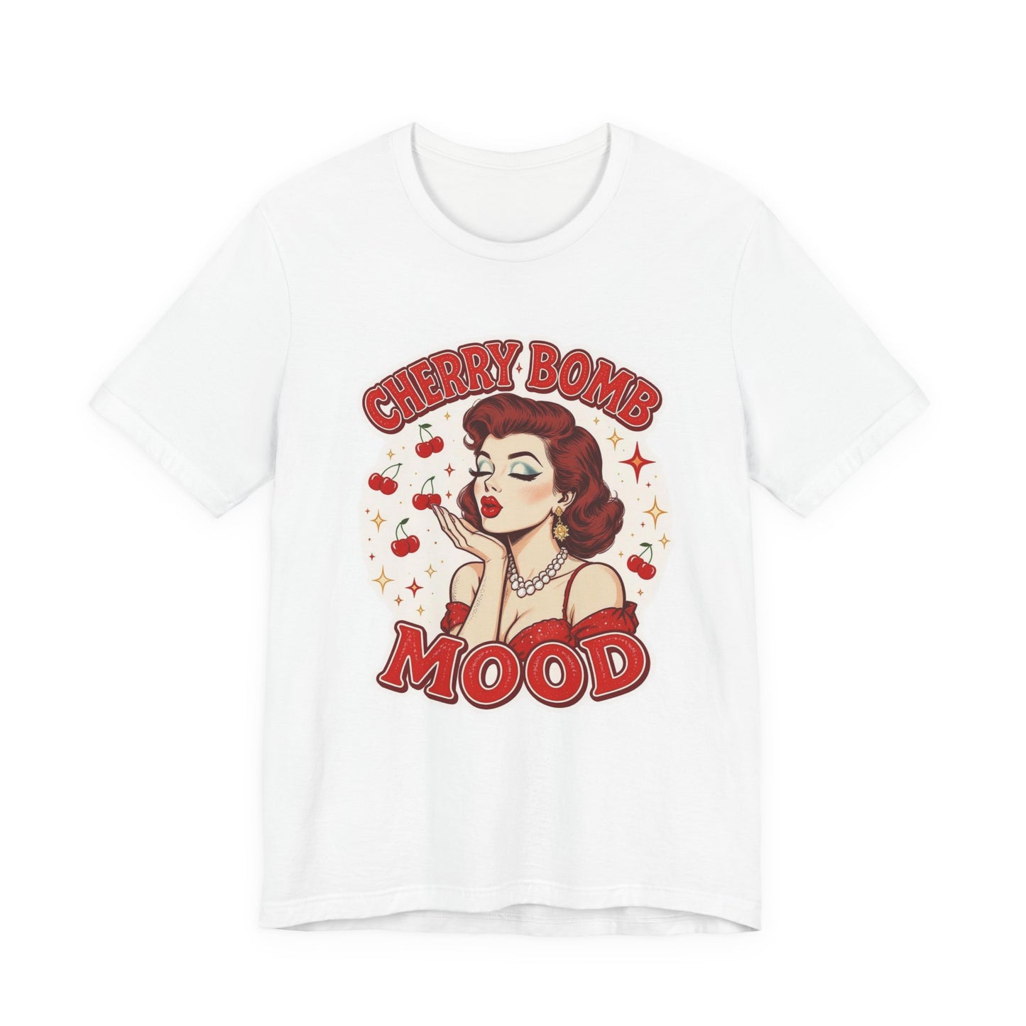 Cherry Bomb Mood Tee, Retro Graphic T-Shirt, Vintage Style Unisex Tee, Gift for Her, Fun Casual Wear, Statement Shirt