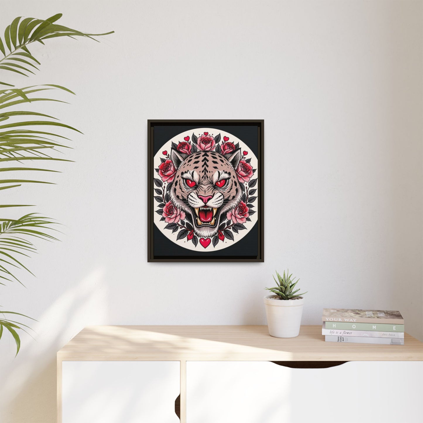Framed Art Print: Fierce Tiger Portrait, Wall Decor, Tattoo Art, Animal Print, Gift for Nature Lovers