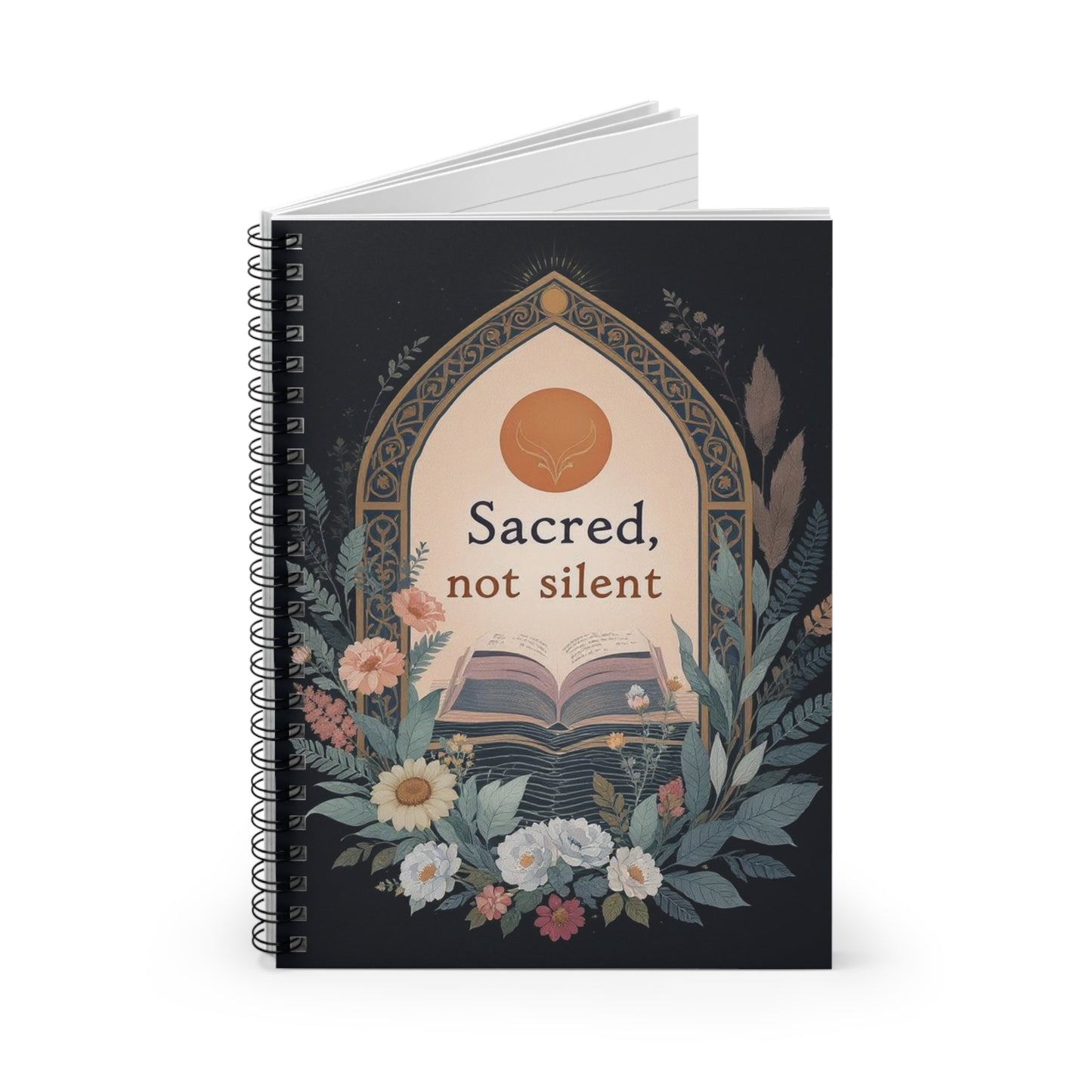 Chic Spiral Notebook - "Sacred, not silent" - Aesthetic Journal for Creativity, Gift for Writers, Study, Daily Inspiration, Art Notebook
