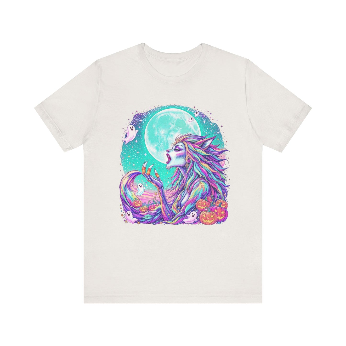 Mystical Moonlight Wolf Tee, Halloween Shirt, Graphic T-Shirt, Unisex Casual Wear, Spooky Season Apparel, Gift for Animal Lovers