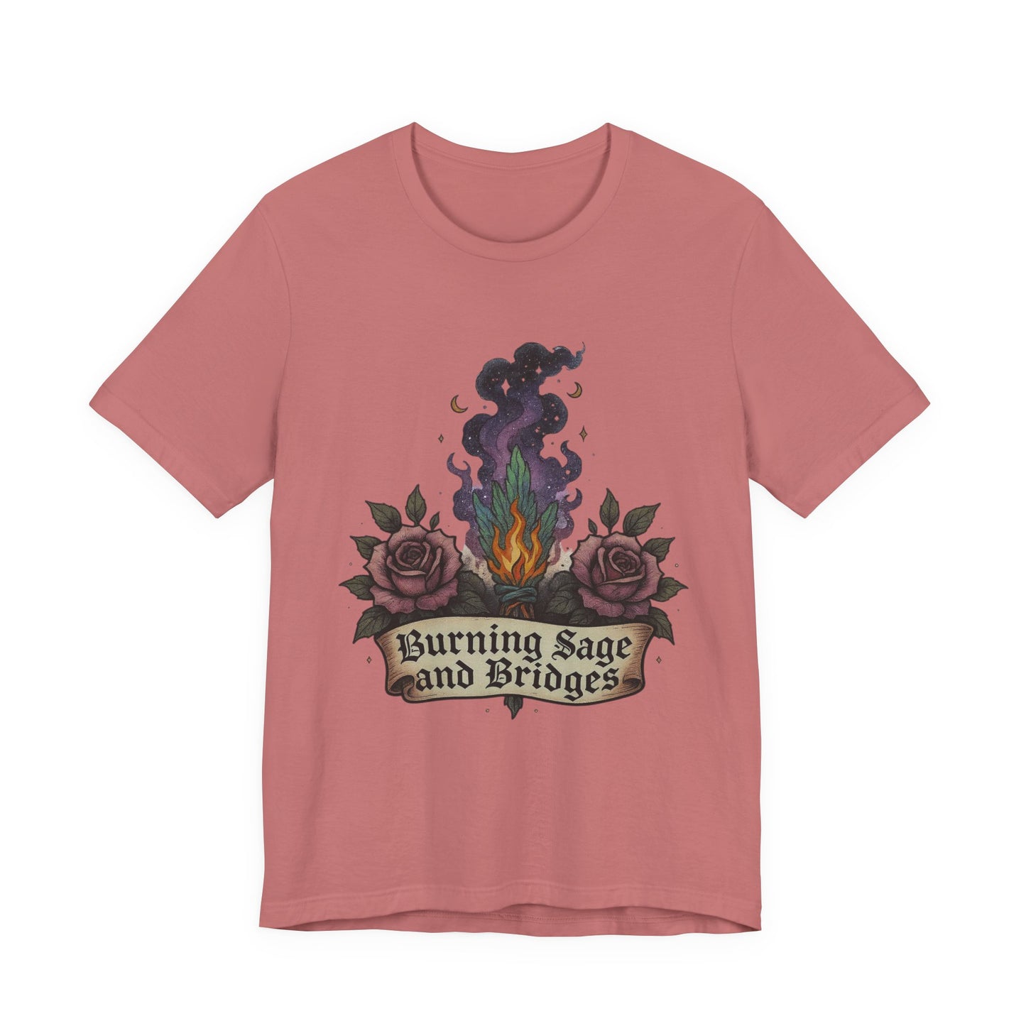 Mystical Sage Tee - Burning Sage and Bridges Shirt for Spiritual Vibes, Boho Style, Gift for Witches, Casual Wear, Ideal for Festivals