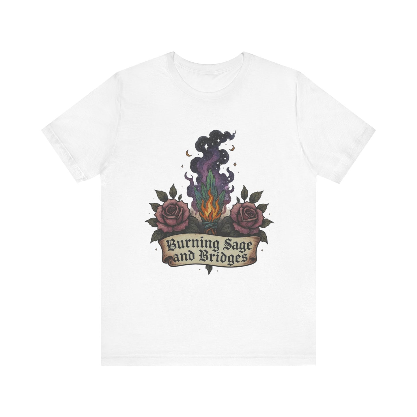 Mystical Sage Tee - Burning Sage and Bridges Shirt for Spiritual Vibes, Boho Style, Gift for Witches, Casual Wear, Ideal for Festivals