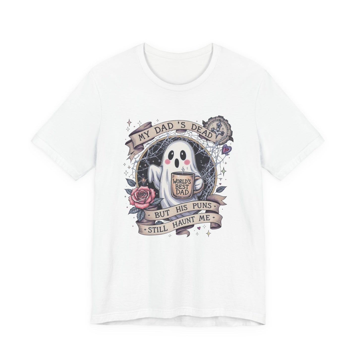 My Dad's Dead Ghost T-Shirt, Funny Grief Tee, Halloween Humor Shirt, Unique Gift for Dad, Spooky Casualwear