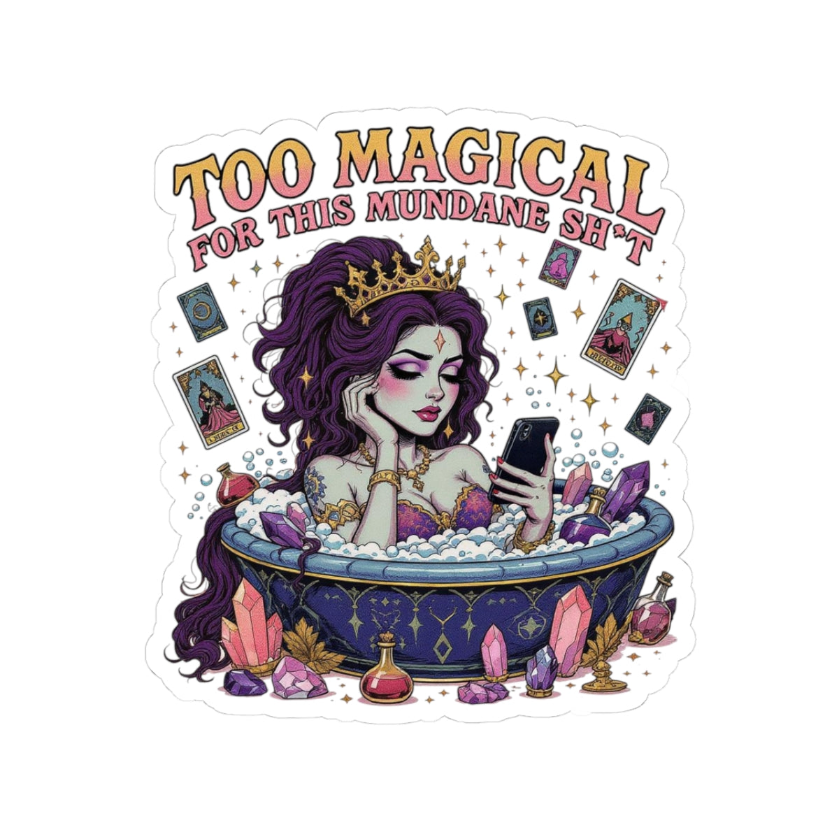 Too Magical Kiss-Cut Stickers | Cute Bathing Beauty, Witchy Aesthetic, Bubble Bath Decor, Laptop & Water Bottle Stickers