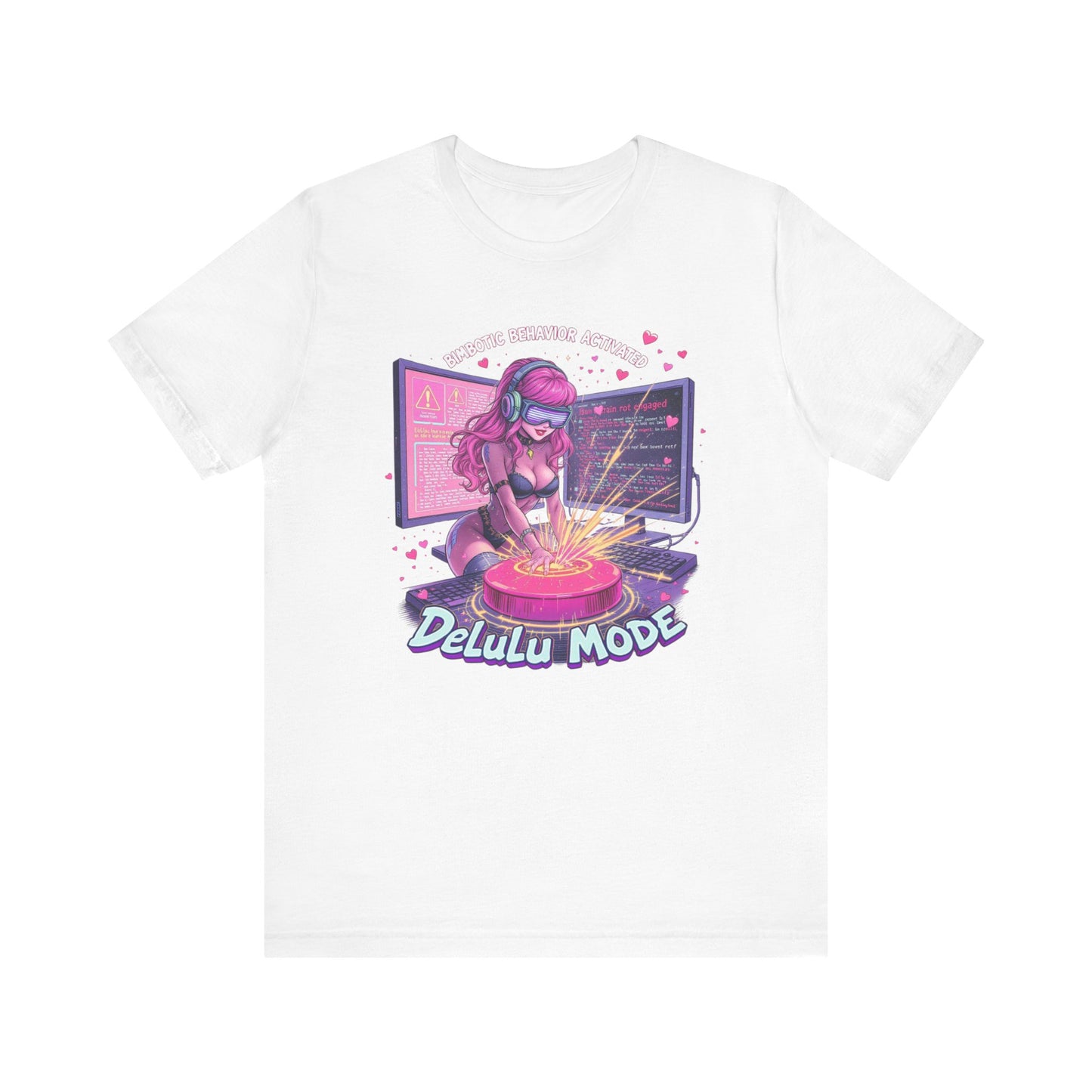 Delulu Mode Graphic Tee, Fun Tech Fashion T-Shirt, Gamer Outfit, Creative Lifestyle Gift, Gamer Girl Short Sleeve Shirt