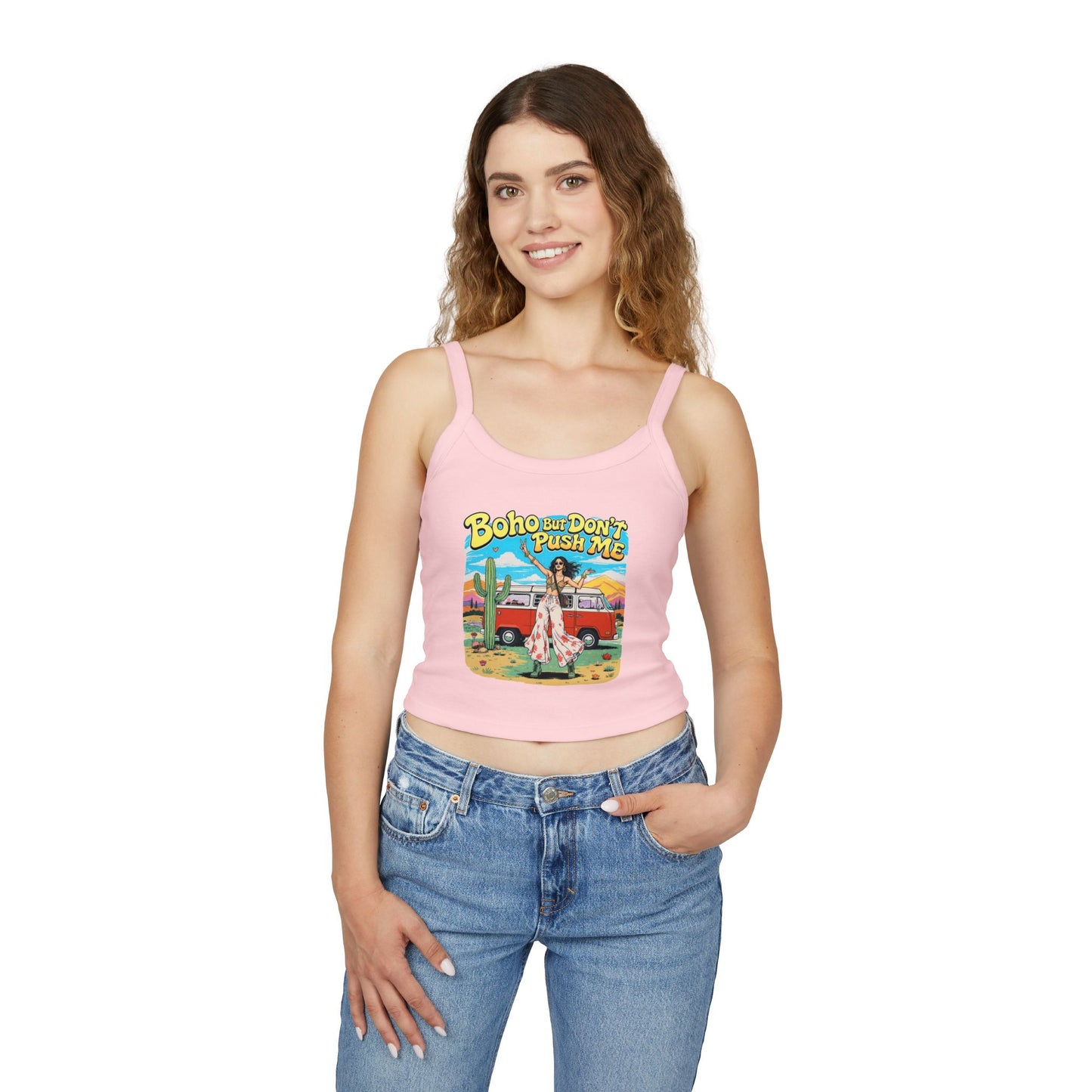 Boho Vibes Spaghetti Strap Tank Top - Women's Summer Top, Vacation Wear, Festival Outfit, Gift for Her, Bohemian Style Top