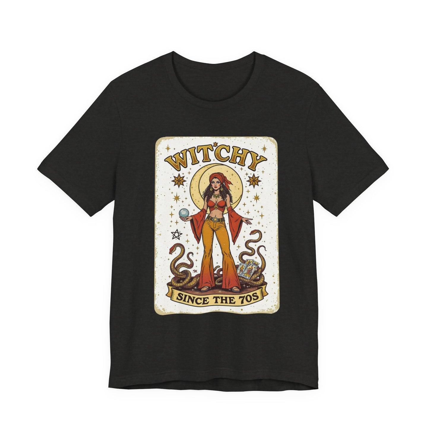Witchy Graphic Tee, Unisex Vintage Shirt, 70s Inspired Apparel, Perfect Gift for Witch Lovers, Casual Summer Wear, Halloween Outfit