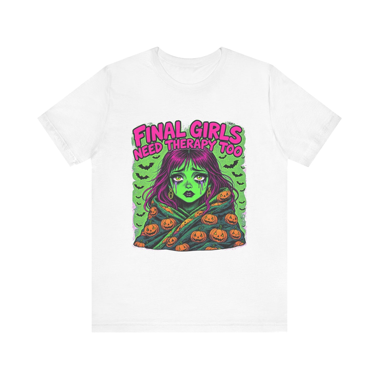 Horror Movie Tee, Final Girls Therapy, Unisex Jersey Short Sleeve T-Shirt, Halloween Shirt, Scary Movie Gift, Horror Fan Apparel