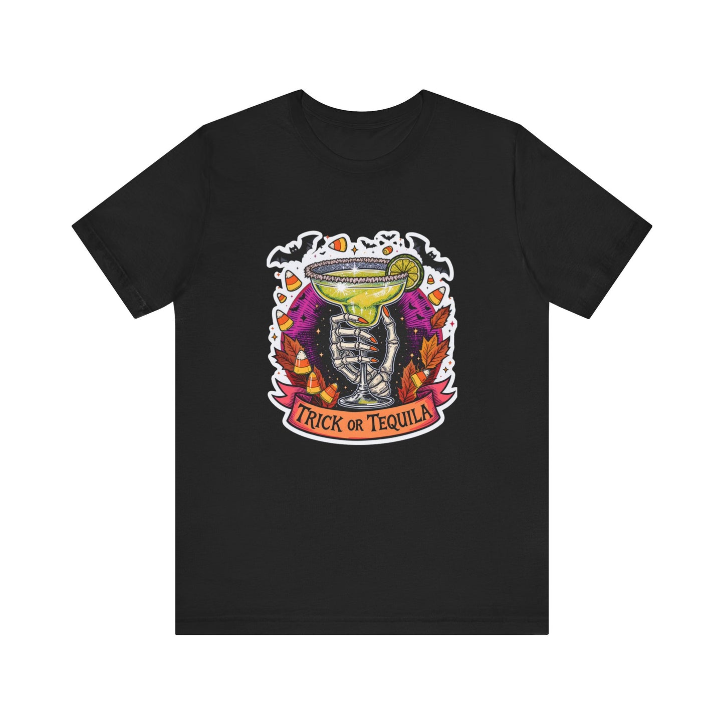 Halloween Trick or Tequila Tee - Unisex Jersey T-Shirt, Spooky Party Shirt, Autumn Apparel, Day of the Dead Gift, Halloween Costumes