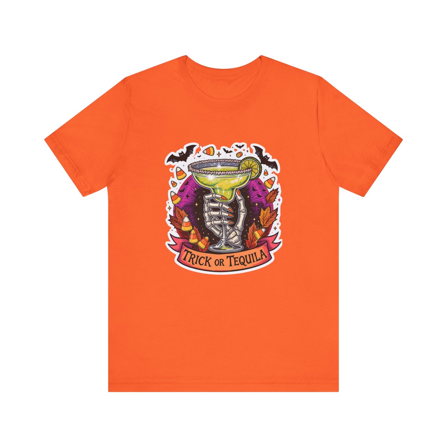 Halloween Trick or Tequila Tee - Unisex Jersey T-Shirt, Spooky Party Shirt, Autumn Apparel, Day of the Dead Gift, Halloween Costumes