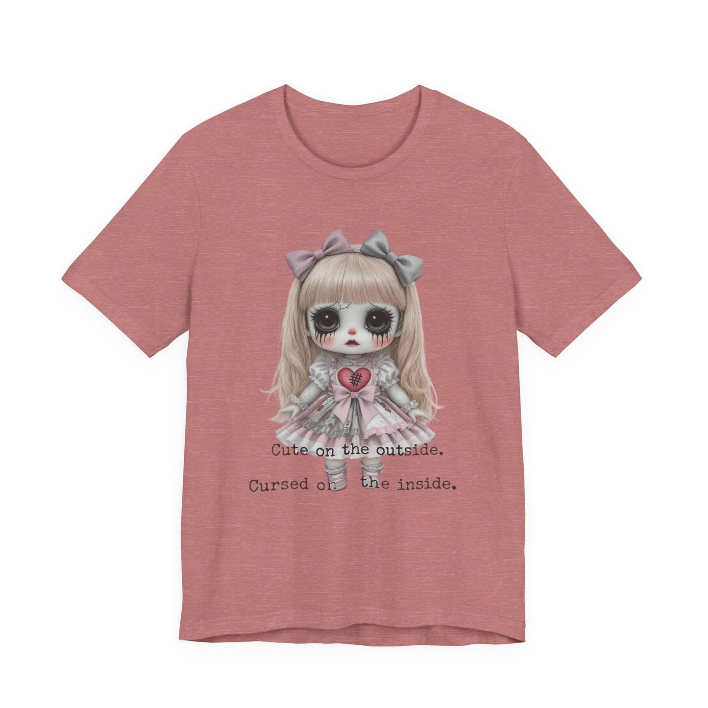 Cursed Doll Graphic Tee, Cute and Spooky T-Shirt, Halloween Gift, Alternative Style Apparel, Unisex Short Sleeve Shirt, Kawaii Punk Fashion