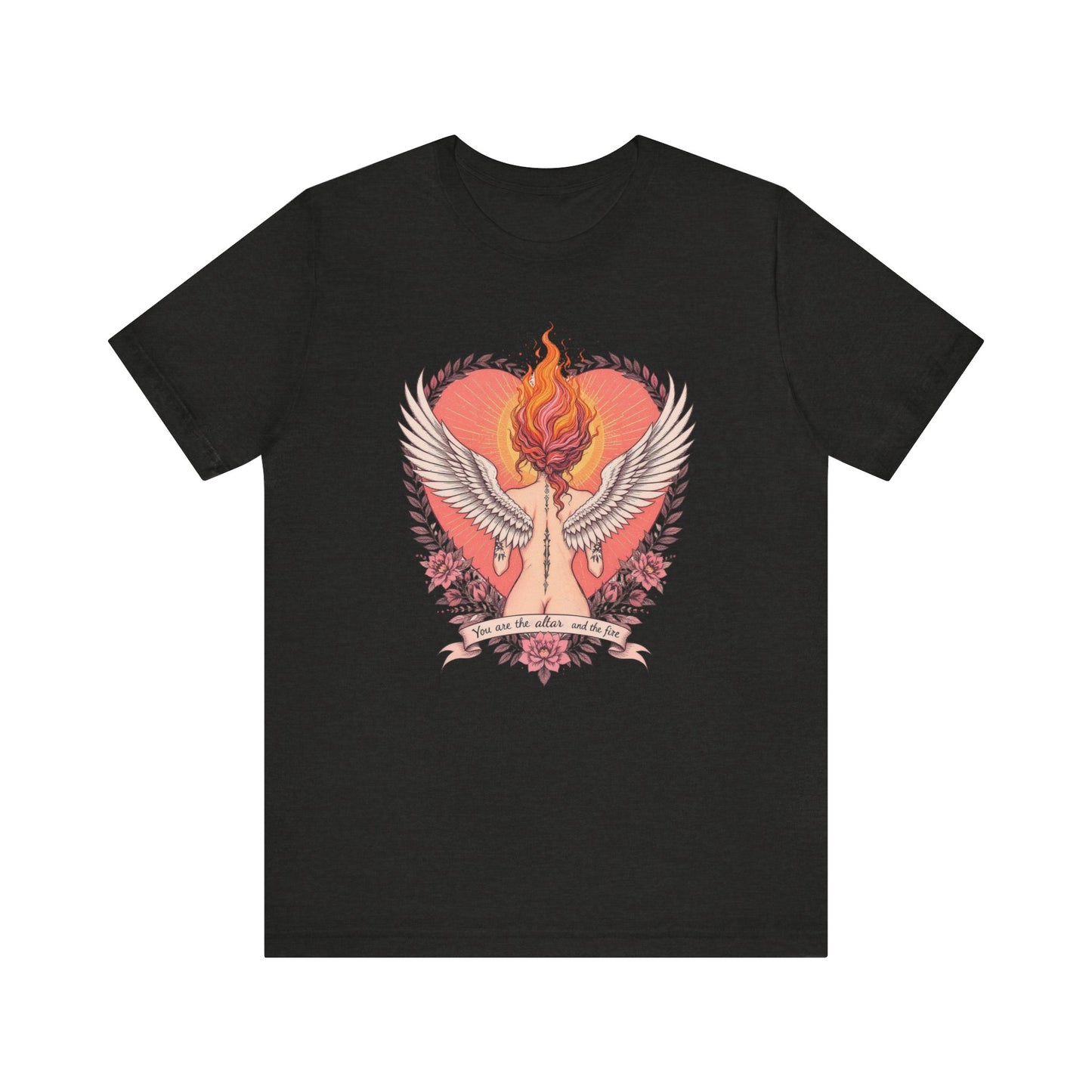 Phoenix Heart Graphic Tee, Flame Wings Shirt, Unisex T-Shirt for Couples, Creative Gift for Birthdays, Inspirational Apparel