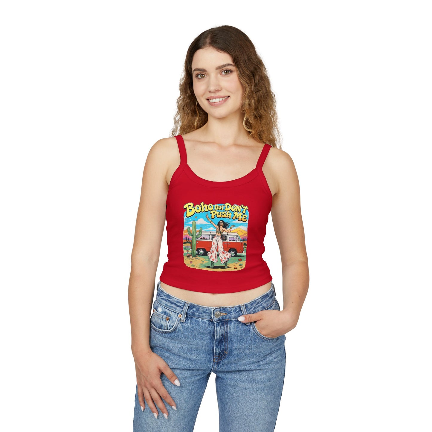 Boho Vibes Spaghetti Strap Tank Top - Women's Summer Top, Vacation Wear, Festival Outfit, Gift for Her, Bohemian Style Top