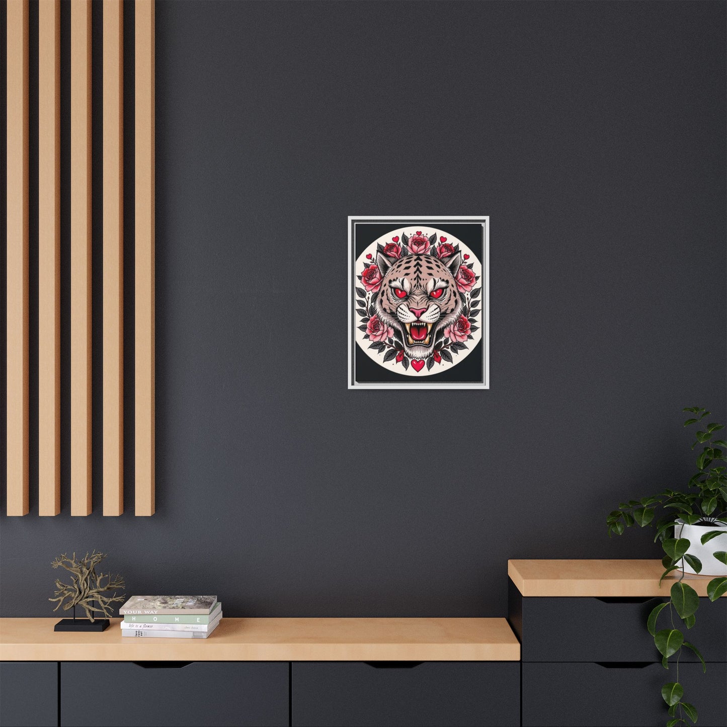 Framed Art Print: Fierce Tiger Portrait, Wall Decor, Tattoo Art, Animal Print, Gift for Nature Lovers