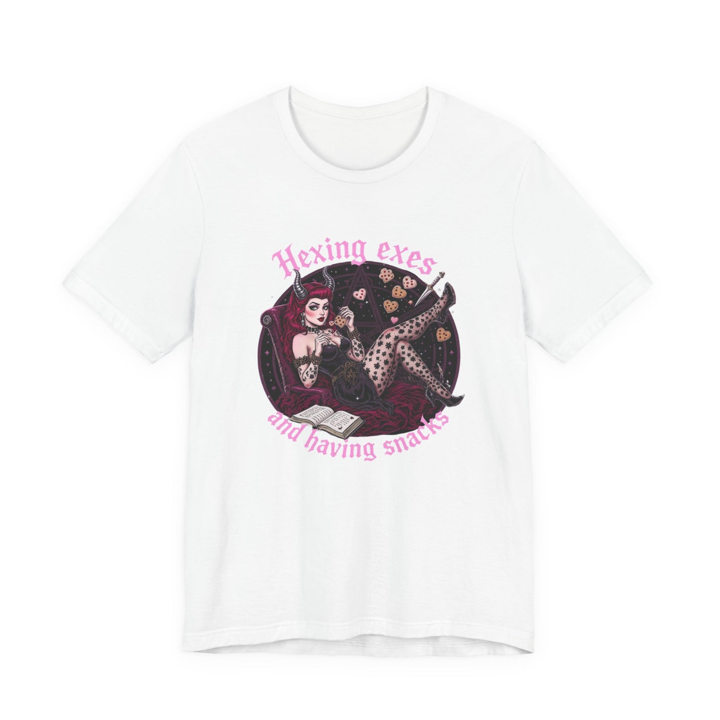 Hexing Exes and Having Snacks Tee, Witchy T-Shirt, Alternative Fashion, Gift for Her, Humor Shirt, Halloween Apparel