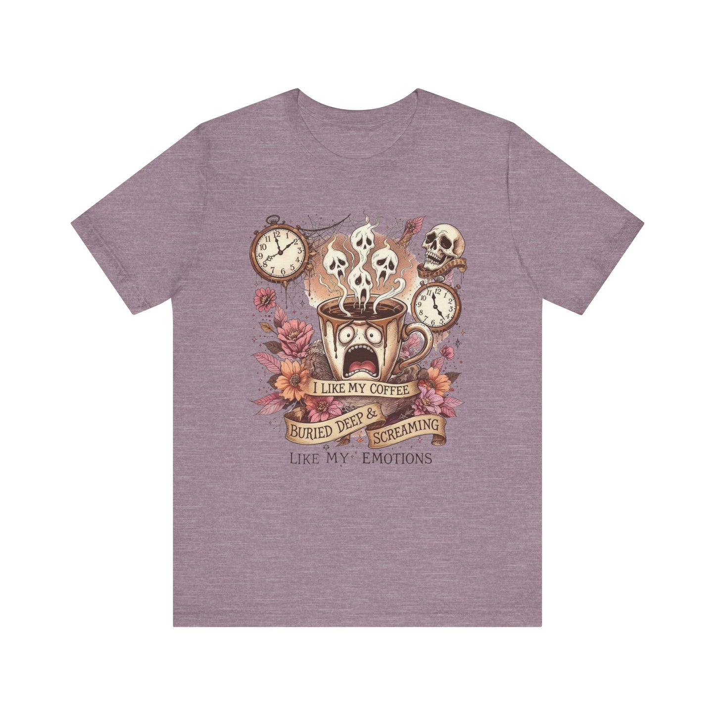 Coffee Lovers Skull Tee - I Like My Coffee Buried Deep, Unisex Jersey T-Shirt, Personalized Gift, Gothic Style, Perfect for Halloween