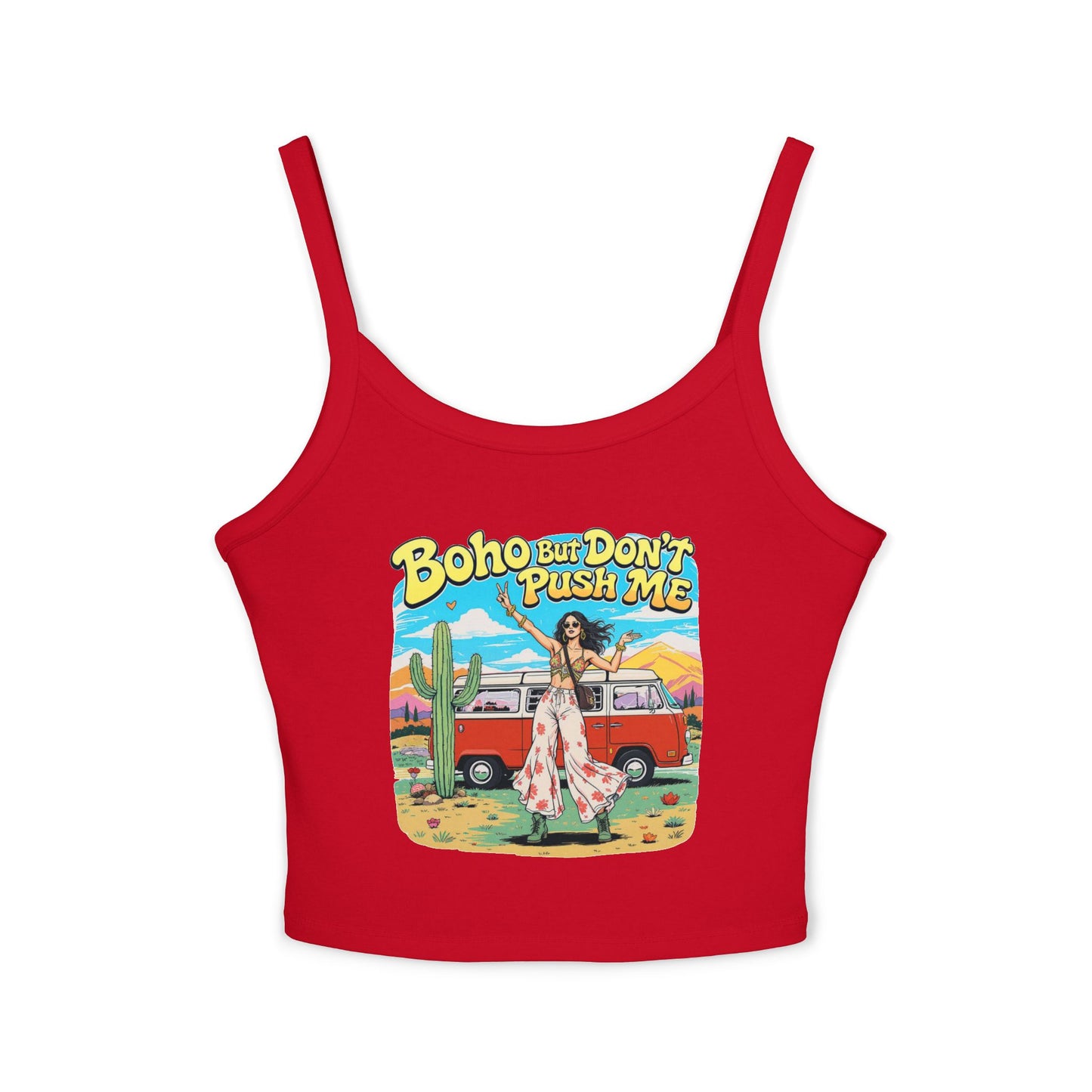 Boho Vibes Spaghetti Strap Tank Top - Women's Summer Top, Vacation Wear, Festival Outfit, Gift for Her, Bohemian Style Top