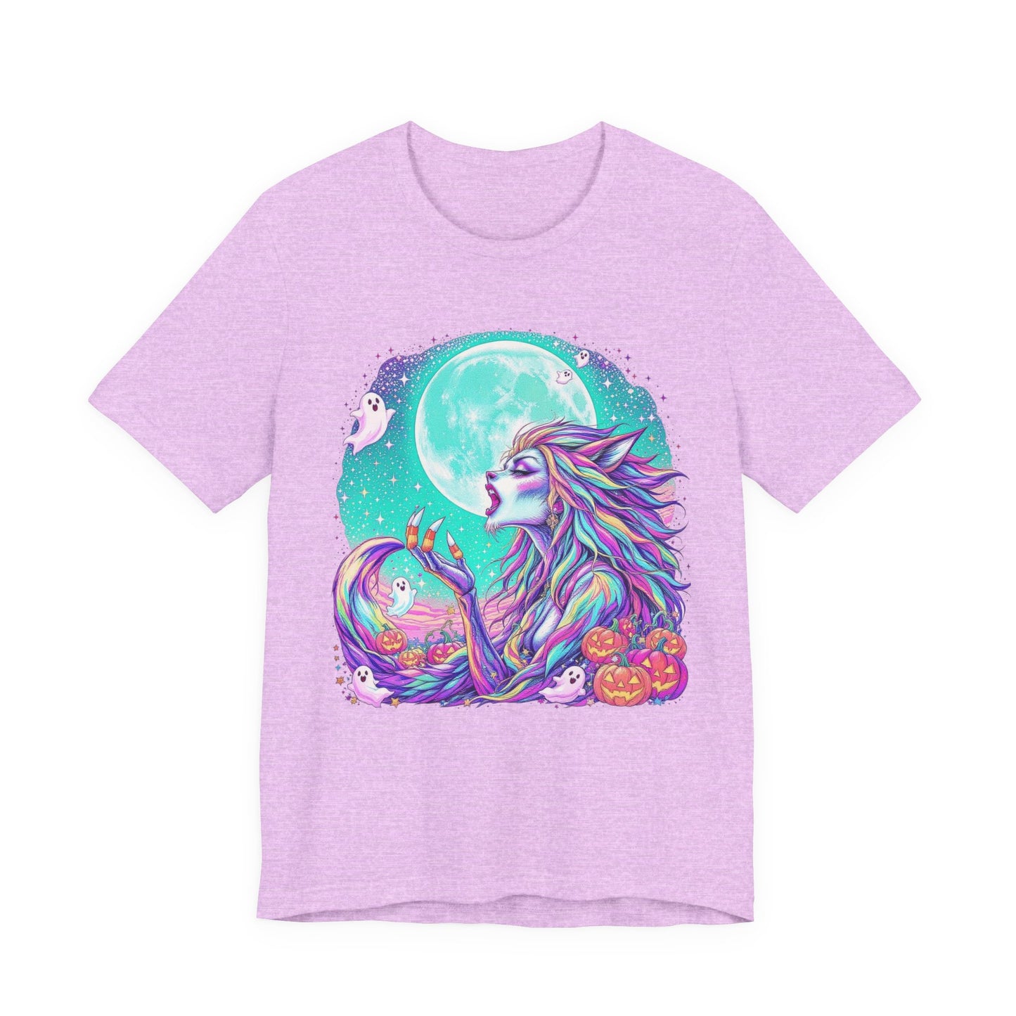 Mystical Moonlight Wolf Tee, Halloween Shirt, Graphic T-Shirt, Unisex Casual Wear, Spooky Season Apparel, Gift for Animal Lovers
