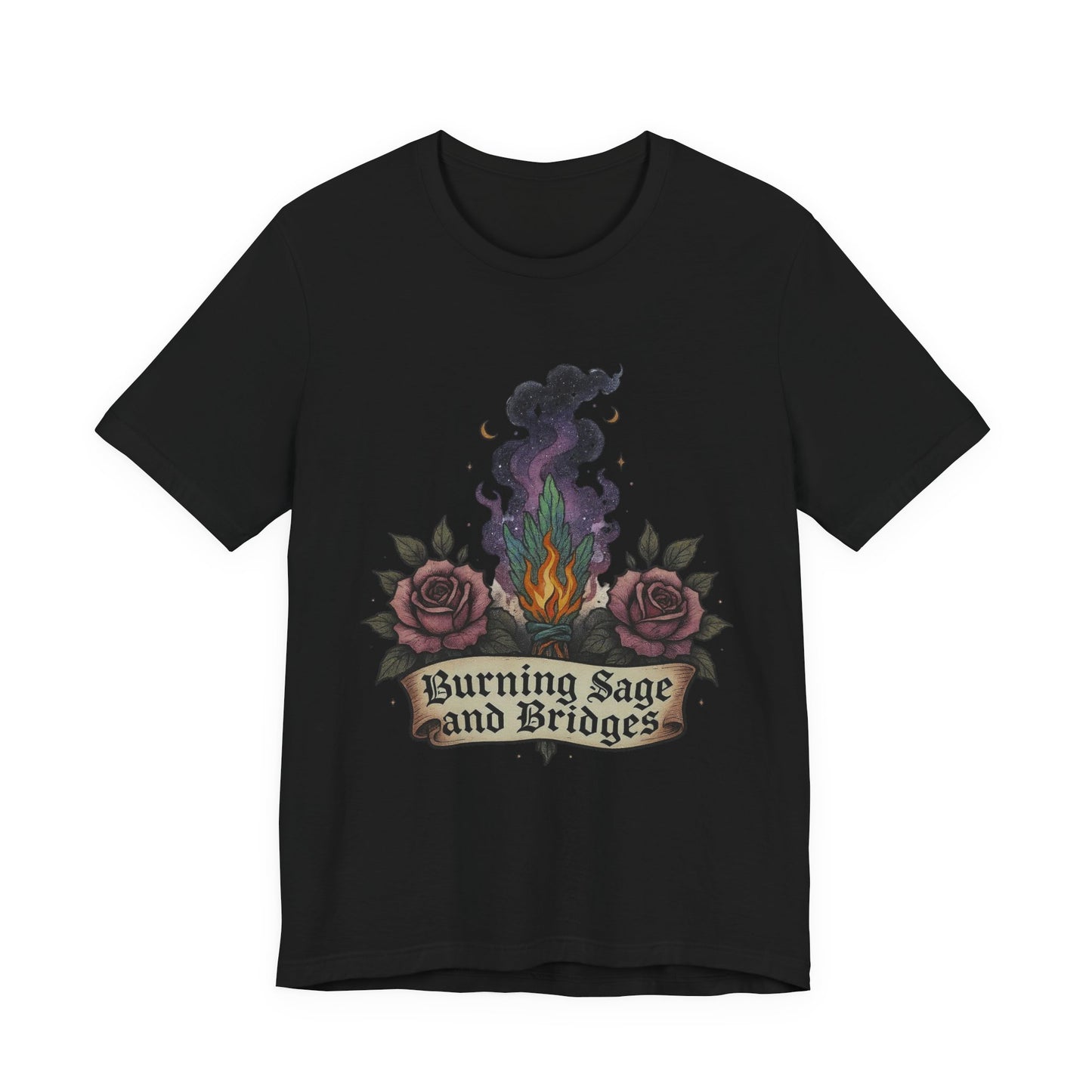 Mystical Sage Tee - Burning Sage and Bridges Shirt for Spiritual Vibes, Boho Style, Gift for Witches, Casual Wear, Ideal for Festivals