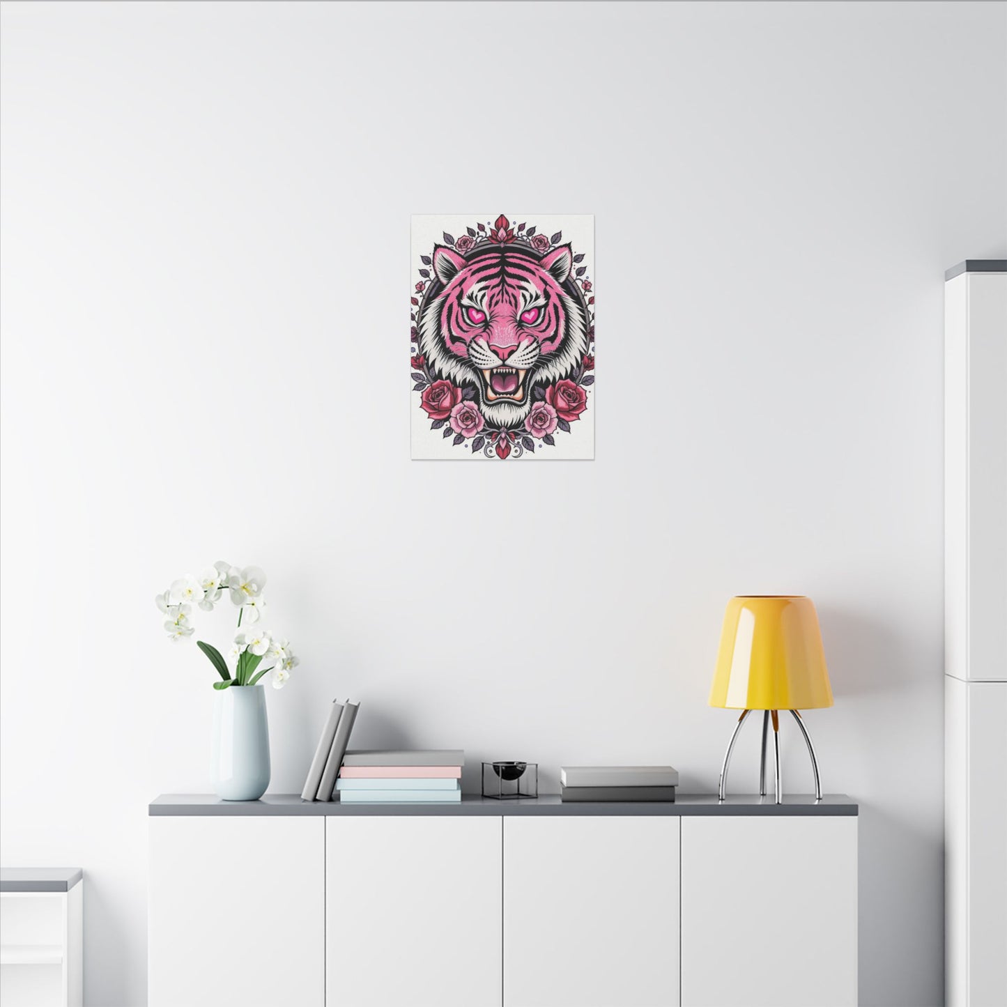 Pink Tiger Canvas Art Print - Bold Wall Decor, Living Room Artwork, Unique Home Decor, Gift for Animal Lovers, Boho Style Wall Art