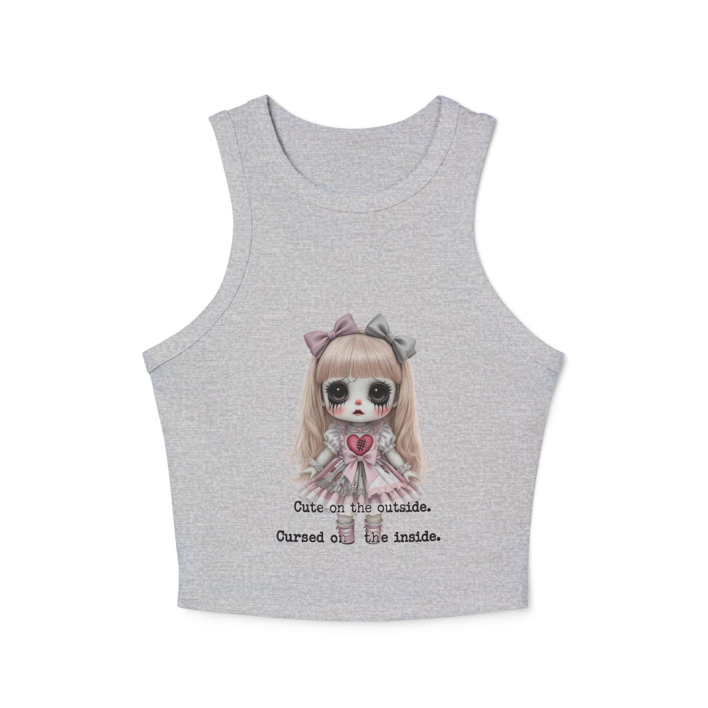 Creepy Doll Women's Tank Top, Scary Halloween Sleeveless Shirt, Gothic Doll Ribbed Racer Tank, Spooky Horror Sleeveless Tee, Vintage Pastel