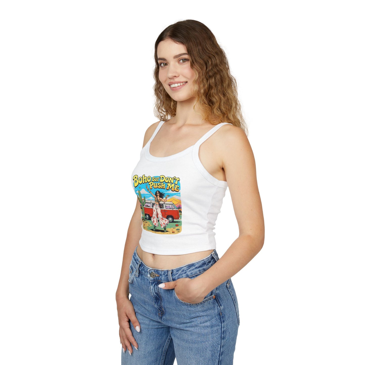 Boho Vibes Spaghetti Strap Tank Top - Women's Summer Top, Vacation Wear, Festival Outfit, Gift for Her, Bohemian Style Top