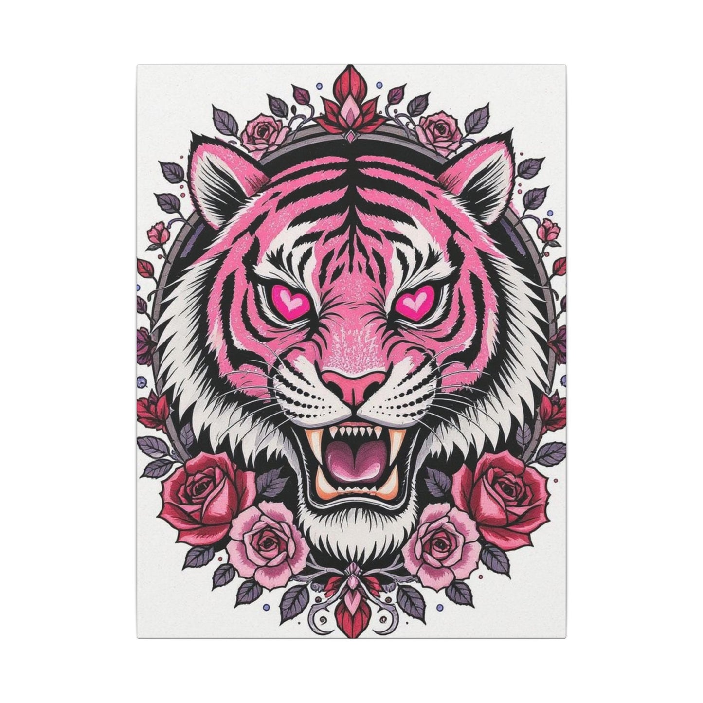 Pink Tiger Canvas Art Print - Bold Wall Decor, Living Room Artwork, Unique Home Decor, Gift for Animal Lovers, Boho Style Wall Art