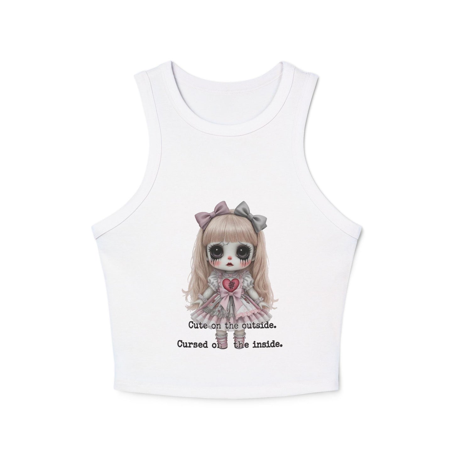 Creepy Doll Women's Tank Top, Scary Halloween Sleeveless Shirt, Gothic Doll Ribbed Racer Tank, Spooky Horror Sleeveless Tee, Vintage Pastel