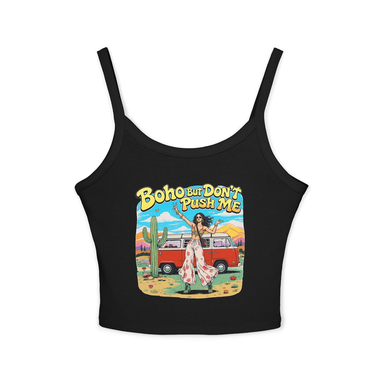 Boho Vibes Spaghetti Strap Tank Top - Women's Summer Top, Vacation Wear, Festival Outfit, Gift for Her, Bohemian Style Top