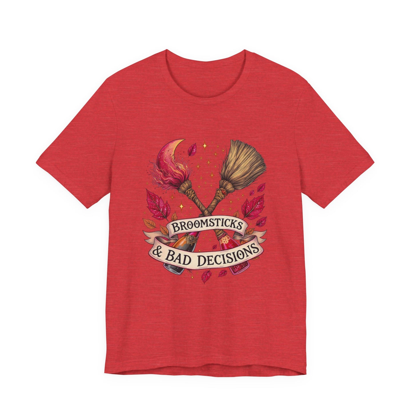 Broomsticks & Bad Decisions Tee, Halloween T-Shirt, Witchy Apparel, Fun Gift for Witches, Magical Shirts, Unisex Graphic Tee