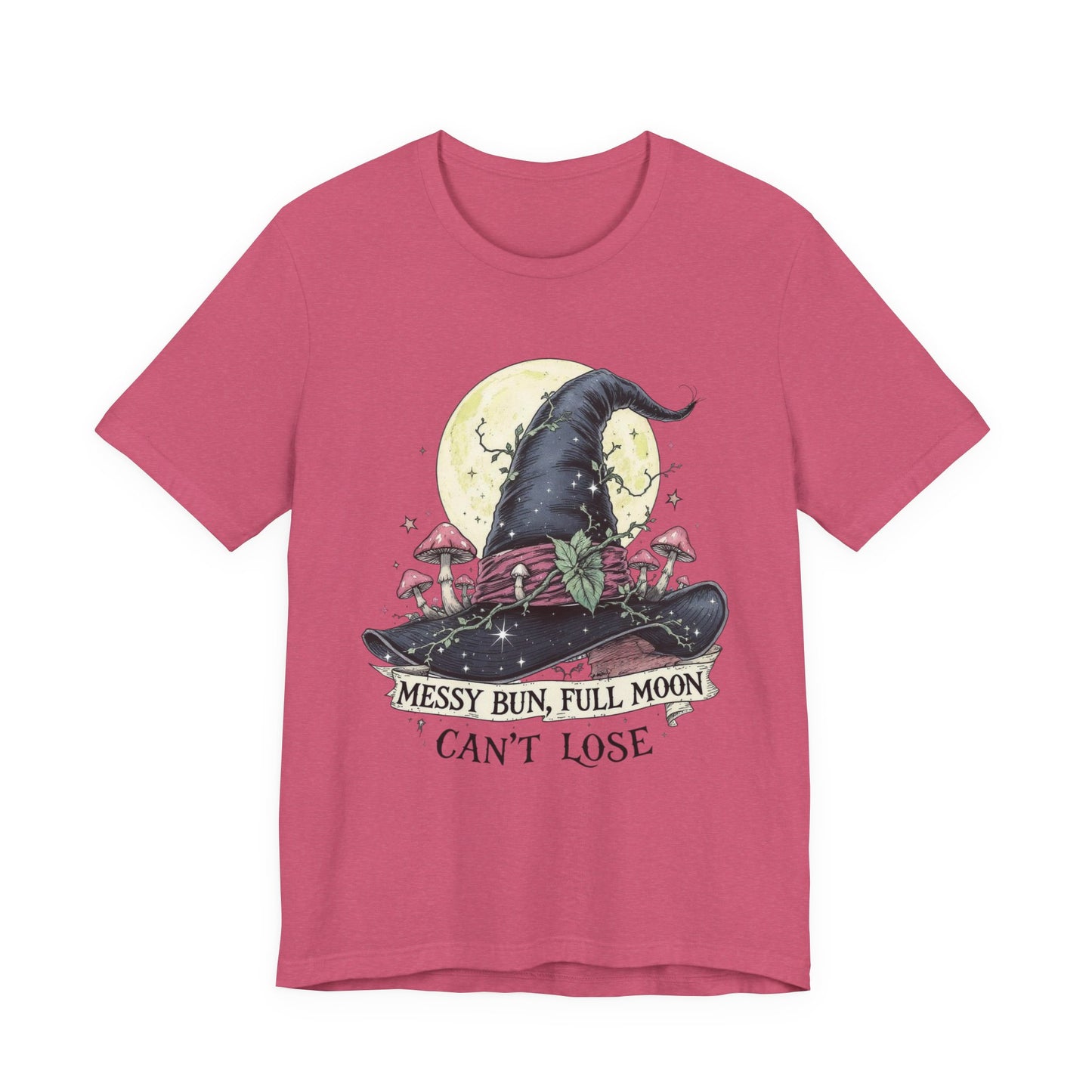 Messy Bun Full Moon Tee - Unisex Jersey T-Shirt, Cute Witch Shirt, Halloween Apparel, Cozy Everyday Top, Fun Gift for Her