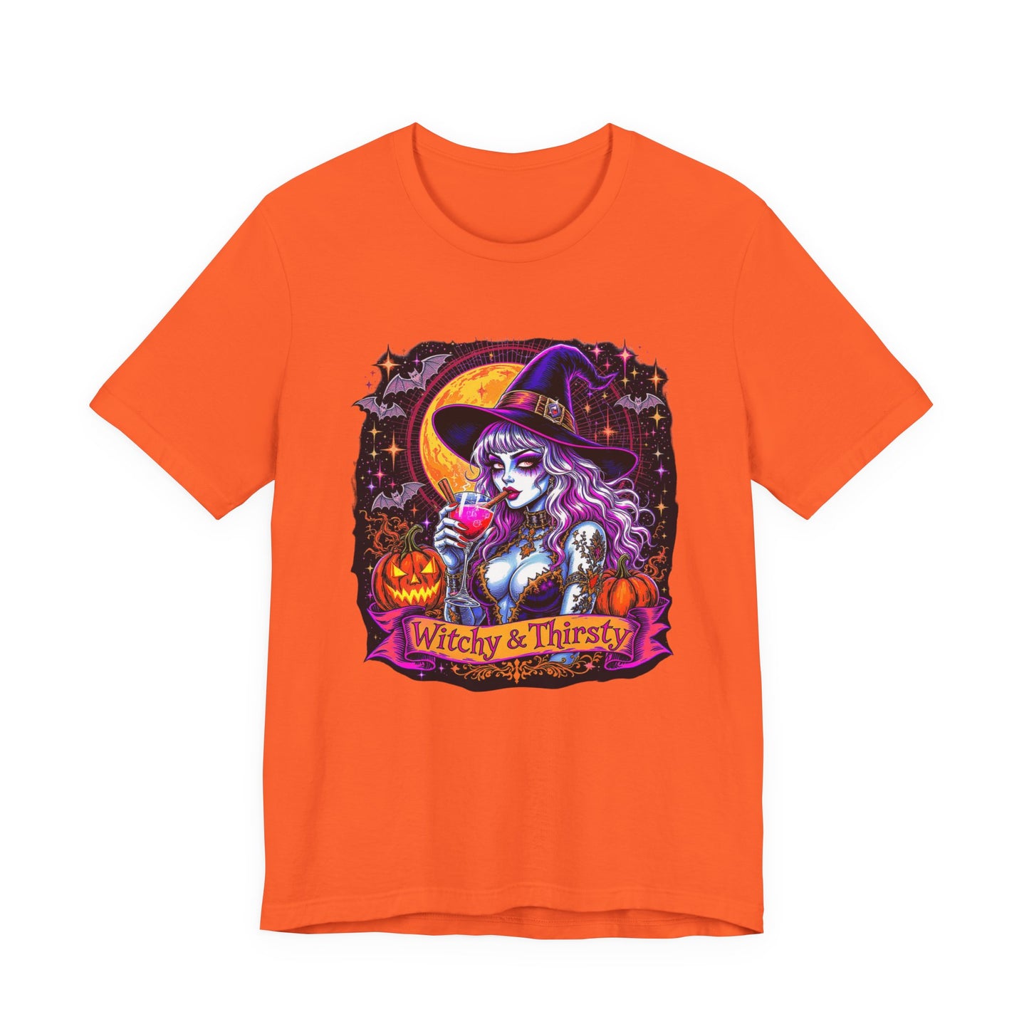 Witchy & Thirsty Halloween Tee, Unisex Short Sleeve Shirt, Spooky T-Shirt, Halloween Costume, Witchy Fashion, October Celebration