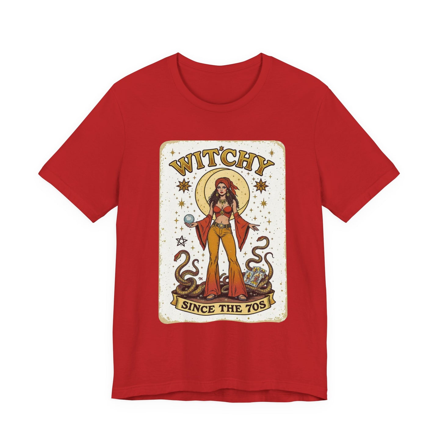 Witchy Graphic Tee, Unisex Vintage Shirt, 70s Inspired Apparel, Perfect Gift for Witch Lovers, Casual Summer Wear, Halloween Outfit