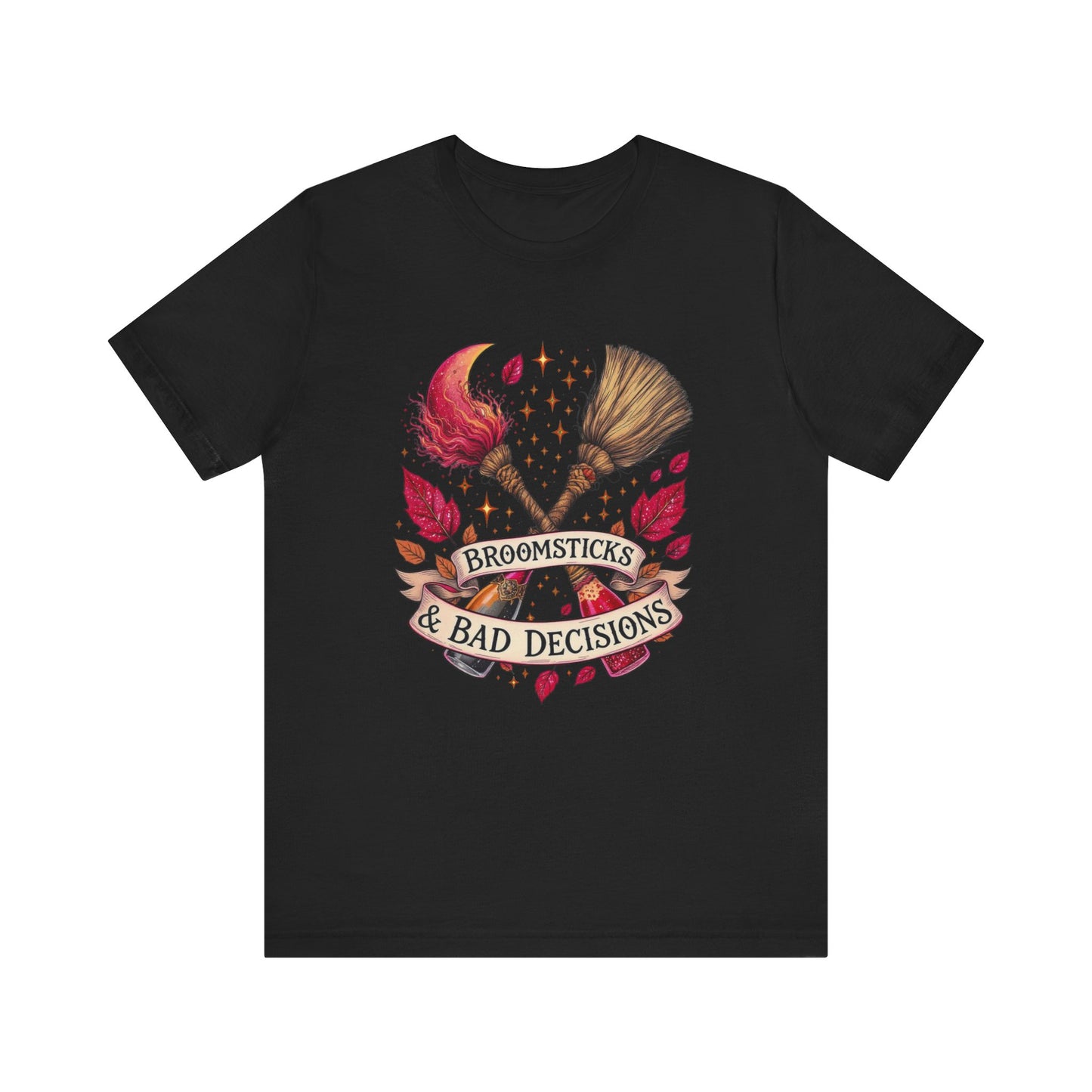 Broomsticks & Bad Decisions Tee, Halloween T-Shirt, Witchy Apparel, Fun Gift for Witches, Magical Shirts, Unisex Graphic Tee