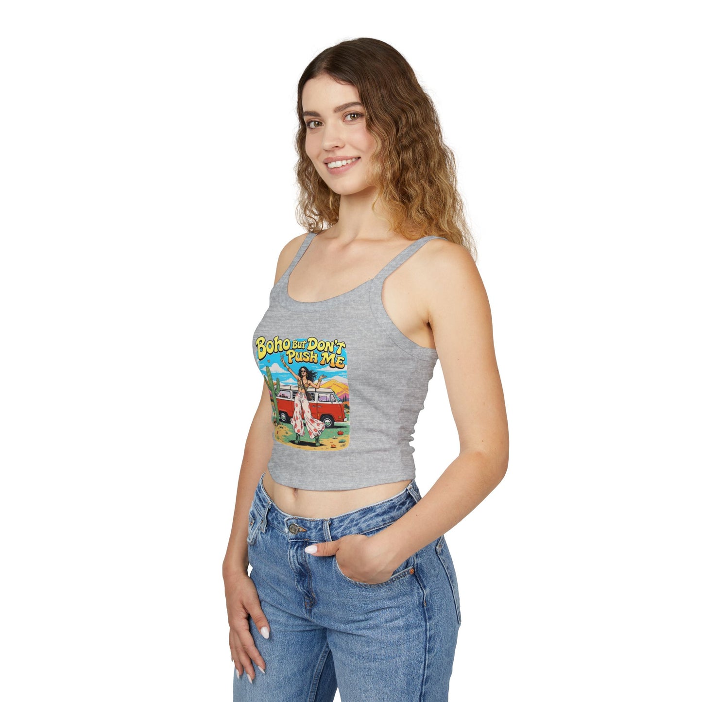 Boho Vibes Spaghetti Strap Tank Top - Women's Summer Top, Vacation Wear, Festival Outfit, Gift for Her, Bohemian Style Top