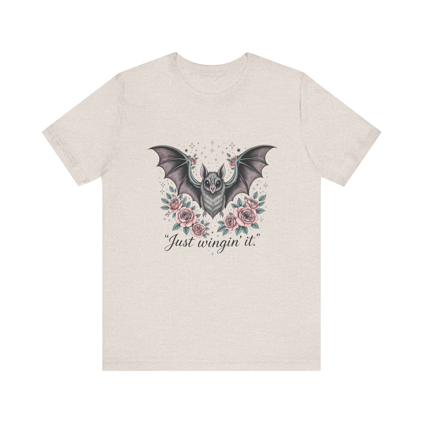 Just Wingin' It Bat Tee, Unisex Jersey Short Sleeve T-Shirt for Halloween, Casual Outfit, Unique Gift, Spooky Vibe, Graphic Tee