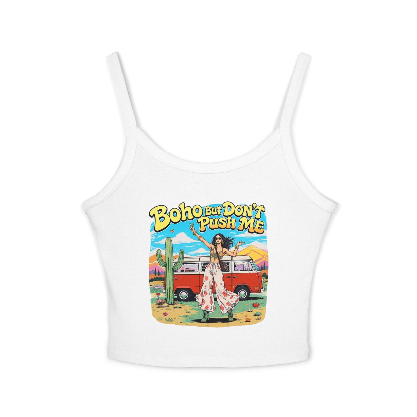 Boho Vibes Spaghetti Strap Tank Top - Women's Summer Top, Vacation Wear, Festival Outfit, Gift for Her, Bohemian Style Top