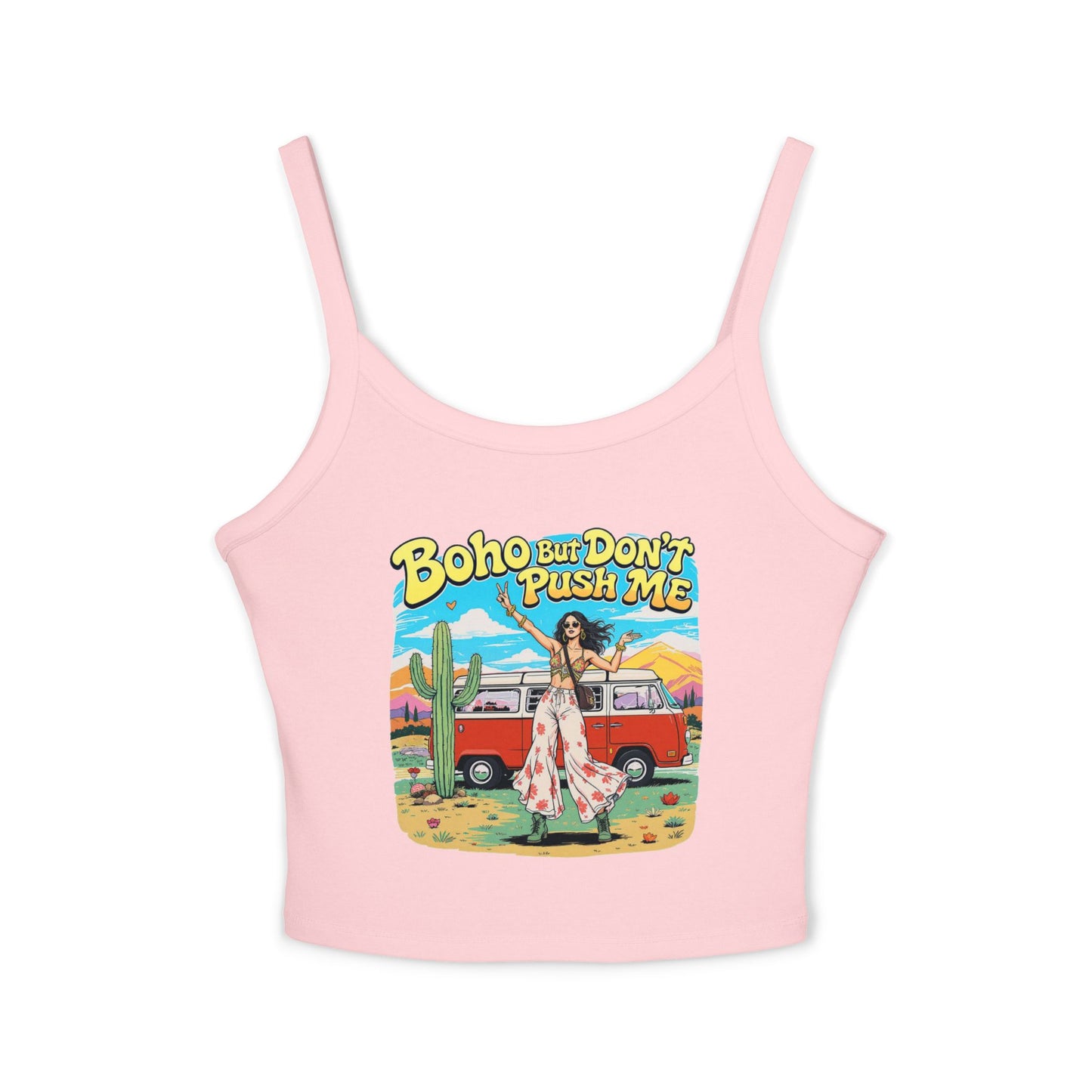 Boho Vibes Spaghetti Strap Tank Top - Women's Summer Top, Vacation Wear, Festival Outfit, Gift for Her, Bohemian Style Top
