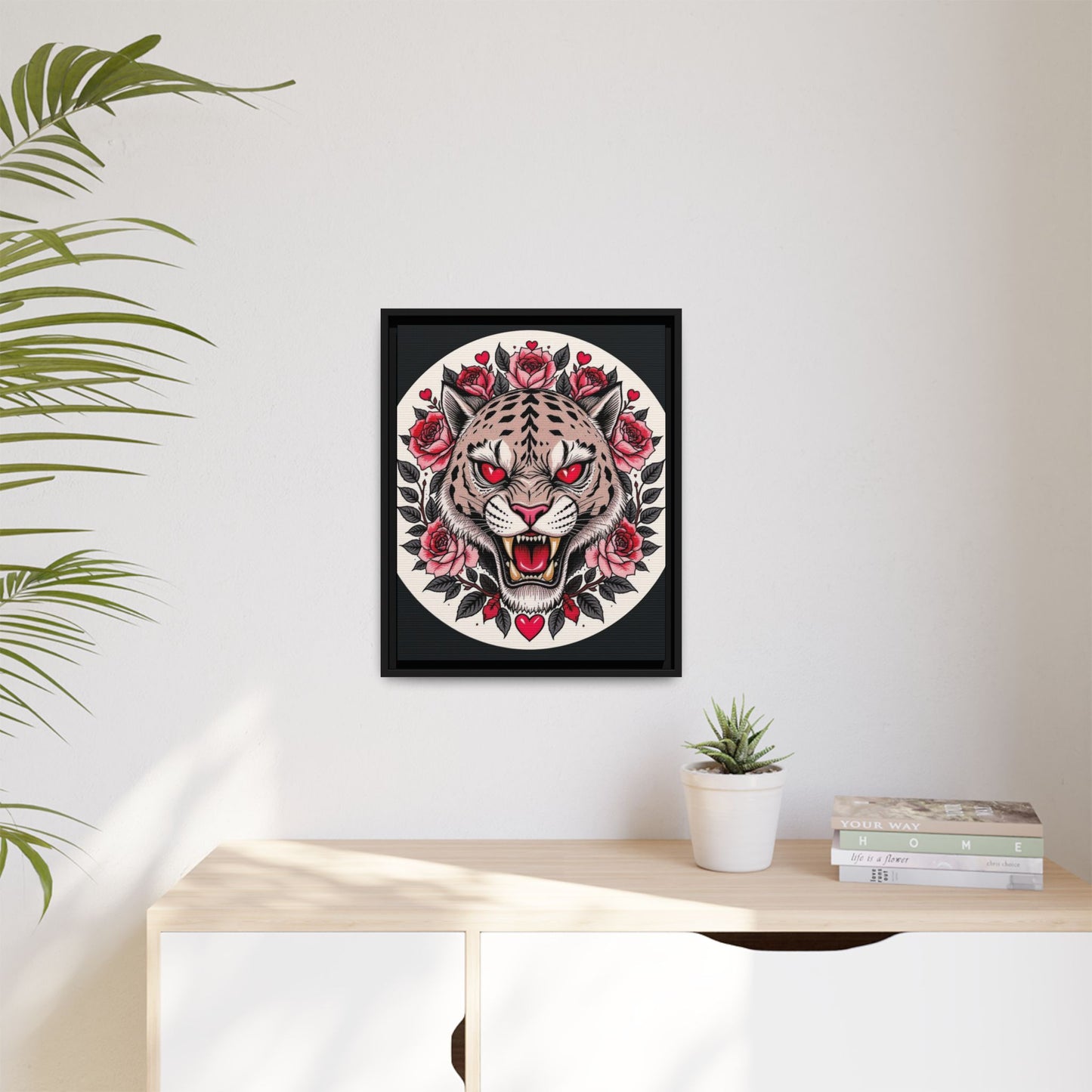 Framed Art Print: Fierce Tiger Portrait, Wall Decor, Tattoo Art, Animal Print, Gift for Nature Lovers