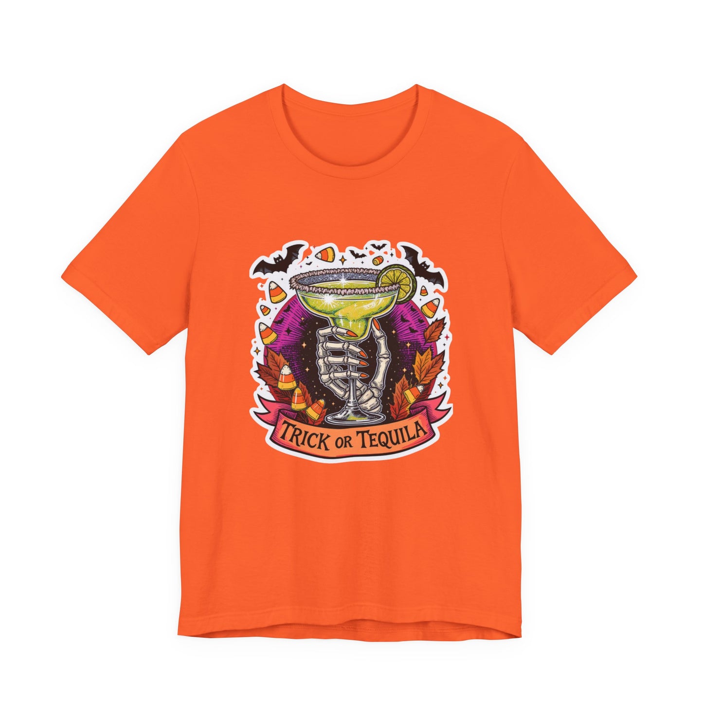 Halloween Trick or Tequila Tee - Unisex Jersey T-Shirt, Spooky Party Shirt, Autumn Apparel, Day of the Dead Gift, Halloween Costumes