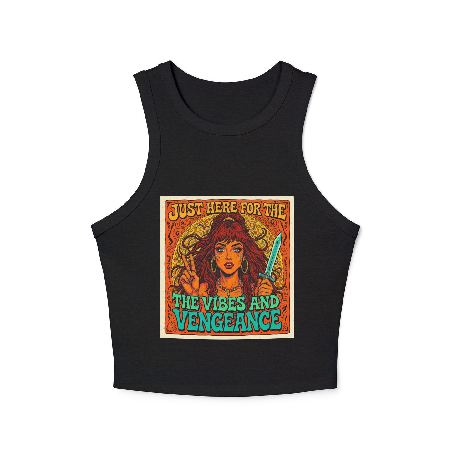 Vibes and Vengeance Racer Tank, Graphic Crop Top, Women's Summer Fashion, Festival Wear, Gift for Her