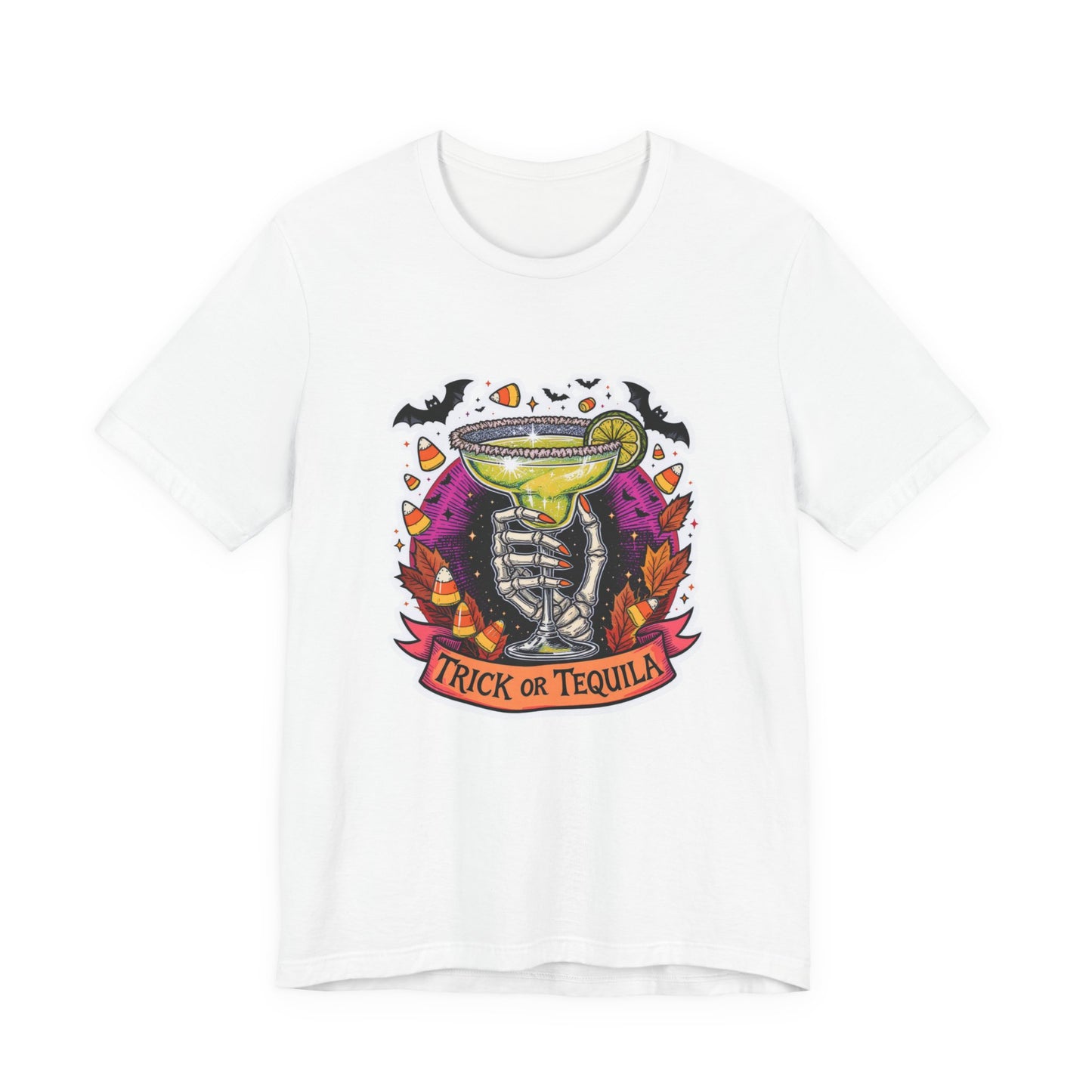 Halloween Trick or Tequila Tee - Unisex Jersey T-Shirt, Spooky Party Shirt, Autumn Apparel, Day of the Dead Gift, Halloween Costumes