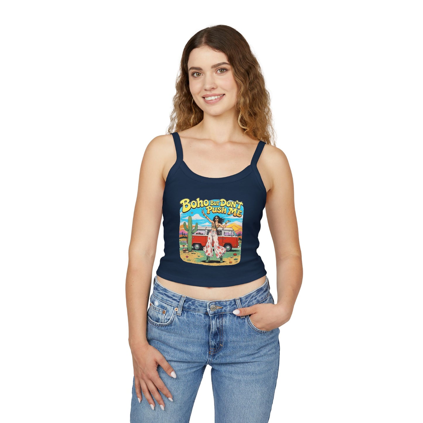 Boho Vibes Spaghetti Strap Tank Top - Women's Summer Top, Vacation Wear, Festival Outfit, Gift for Her, Bohemian Style Top