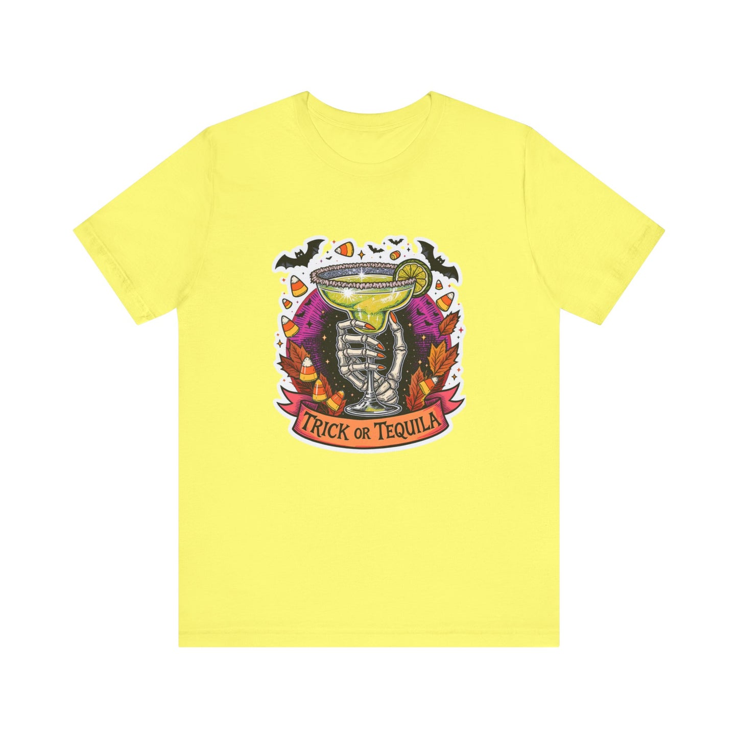 Halloween Trick or Tequila Tee - Unisex Jersey T-Shirt, Spooky Party Shirt, Autumn Apparel, Day of the Dead Gift, Halloween Costumes