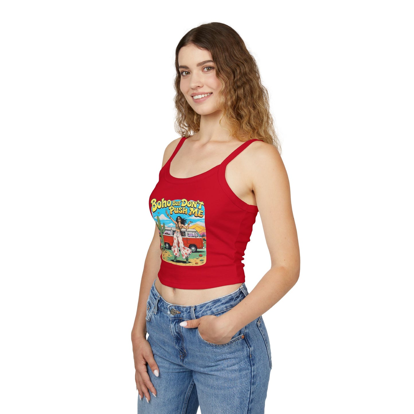 Boho Vibes Spaghetti Strap Tank Top - Women's Summer Top, Vacation Wear, Festival Outfit, Gift for Her, Bohemian Style Top