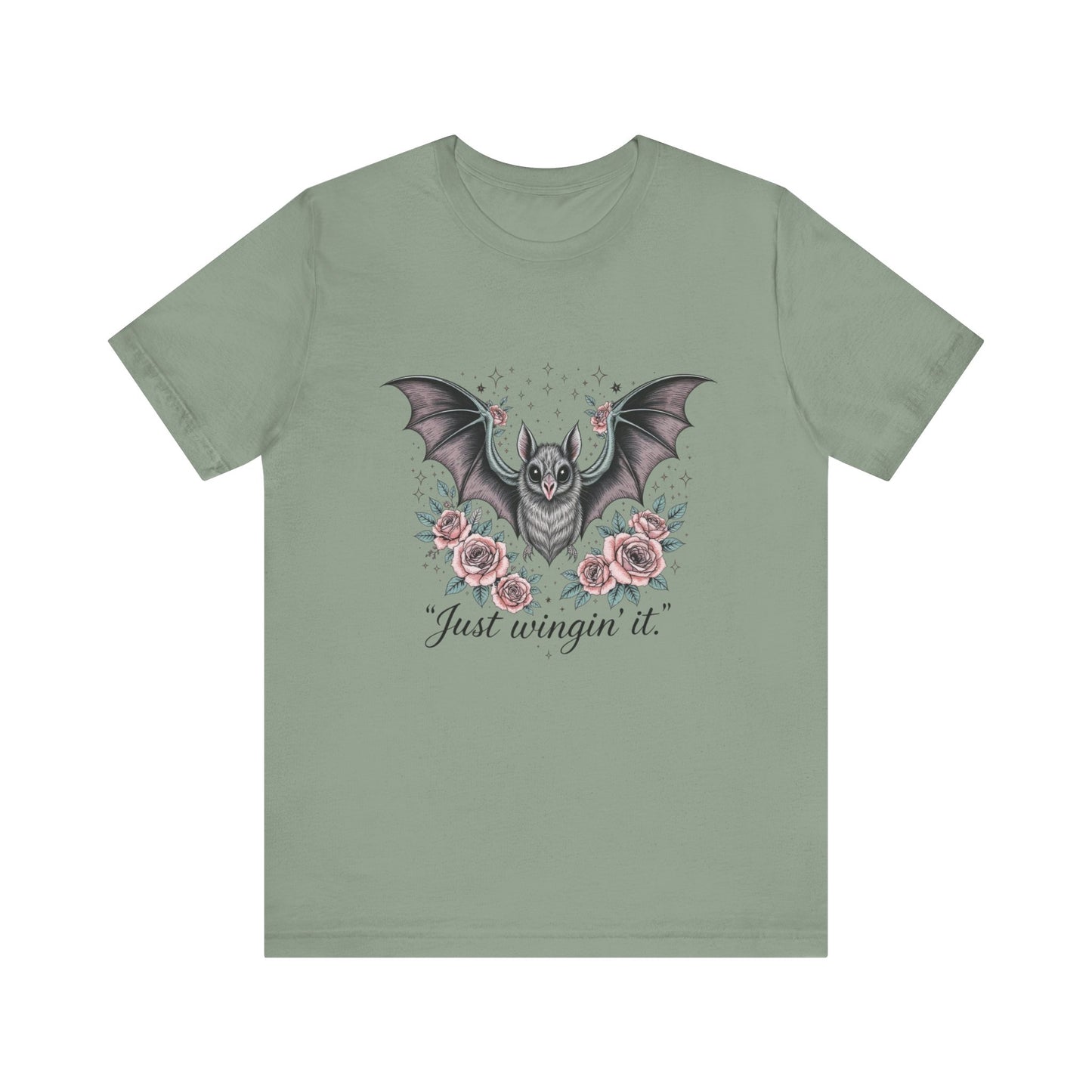 Just Wingin' It Bat Tee, Unisex Jersey Short Sleeve T-Shirt for Halloween, Casual Outfit, Unique Gift, Spooky Vibe, Graphic Tee
