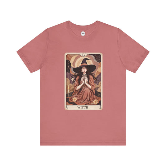 Witch Graphic Tee - Unisex Jersey Short Sleeve T-Shirt, Spooky Casual Wear, Tarot Card Style, Great for Halloween, Gift for Witches