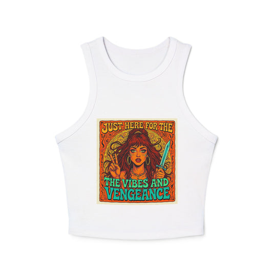Vibes and Vengeance Racer Tank, Graphic Crop Top, Women's Summer Fashion, Festival Wear, Gift for Her