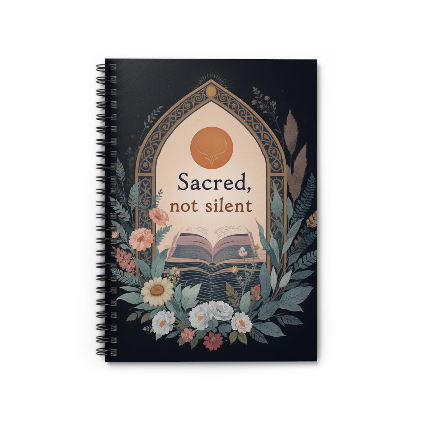 Chic Spiral Notebook - "Sacred, not silent" - Aesthetic Journal for Creativity, Gift for Writers, Study, Daily Inspiration, Art Notebook